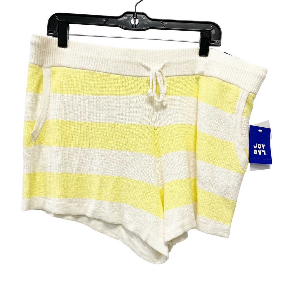 JoyLab Women's Yellow Striped Knit Mid-Rise Drawstring Shorts Size XL